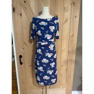 Boden | Terese Jersey Blue Floral Poppy Belted Dress | Size 8